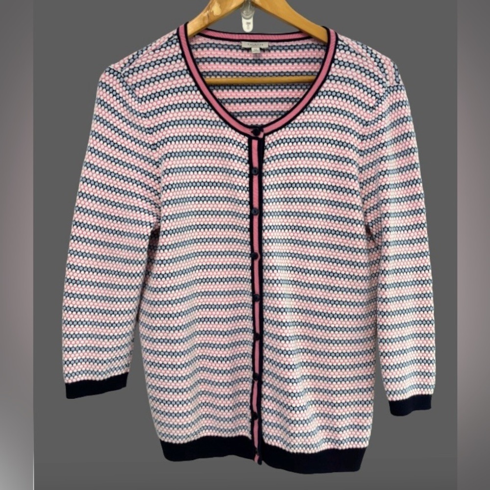 Talbots pnk & nvy stripe cardigan WM 10P preppy old money classic
